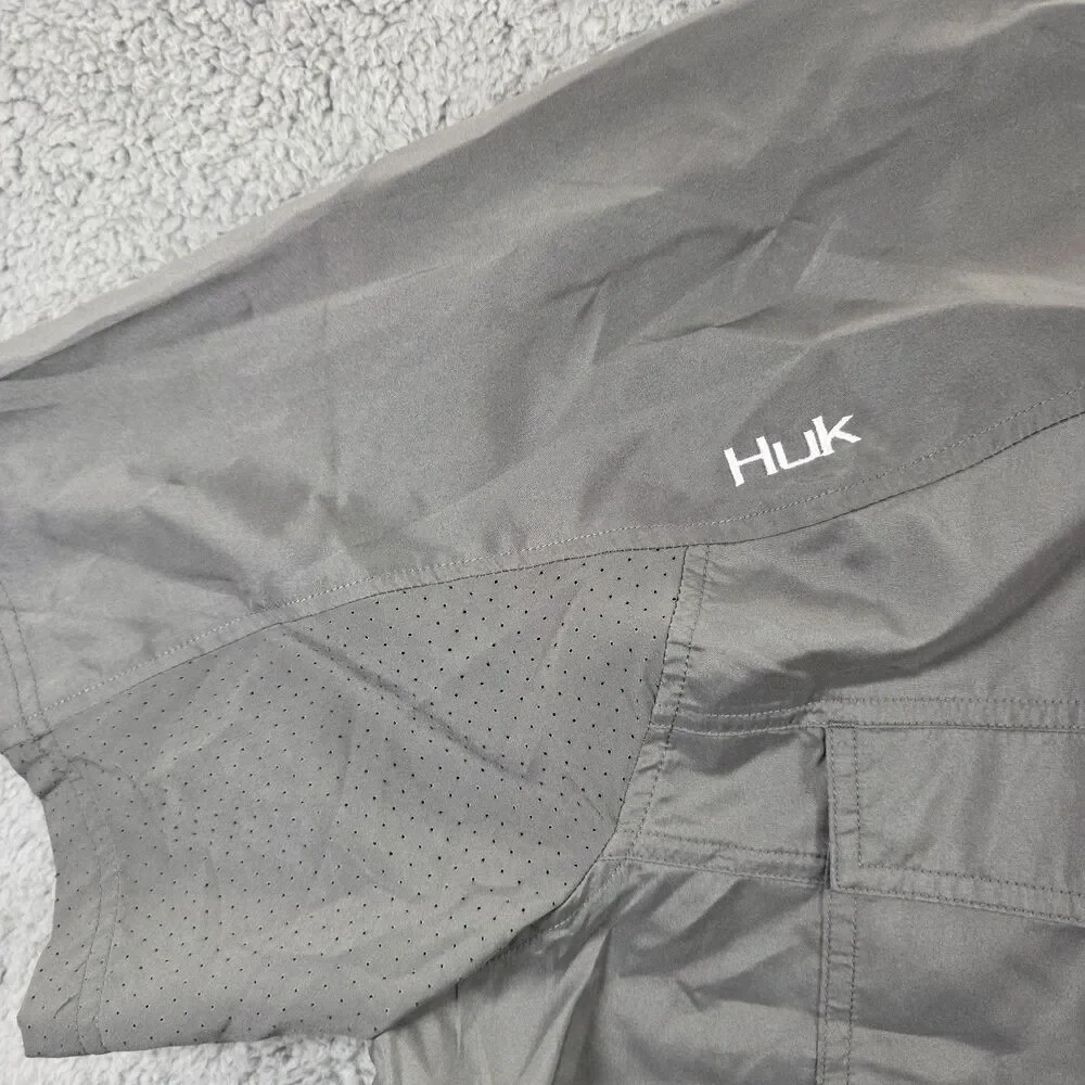 Huk Performance Men's Fishing Button Down Vented Short Sleeve Gray Shirt Size XL - Picture 2 of 11
